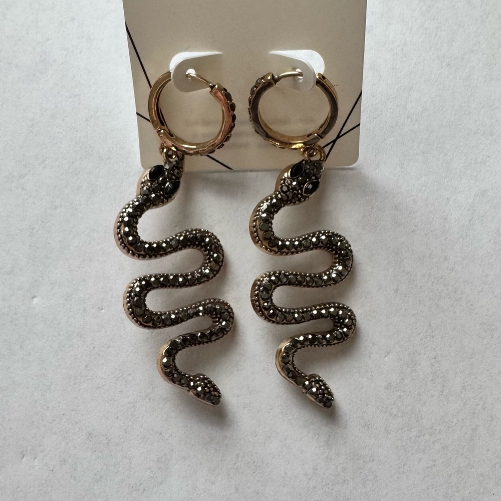 ALDO- JAOJAR Gold Tone Hoops Snake Earrings - Picture 3 of 3